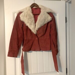 Vintage leather suede jacket with fur collar❤️❤️